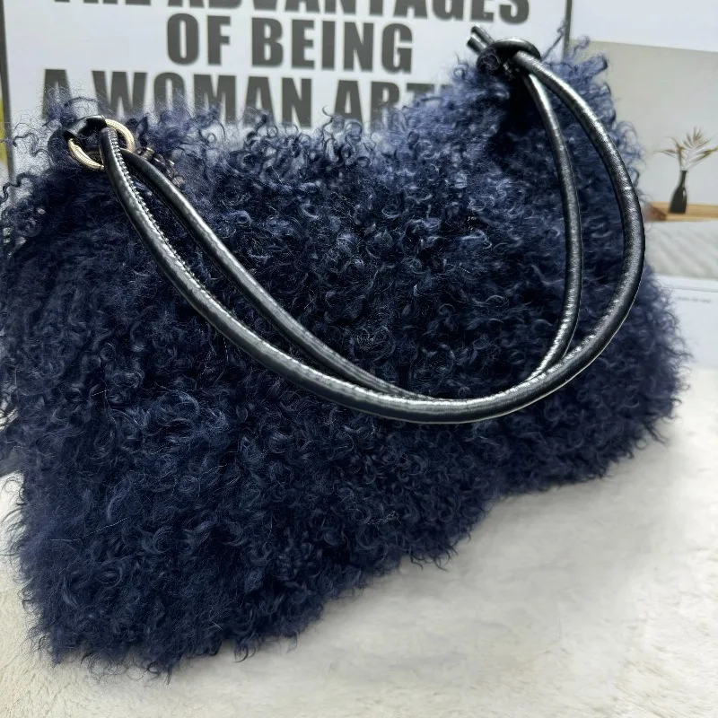 Soft Real Fur Wool Shoulder Bag for Women Designer Purses and Handbags Women's Party Clutch Crossbody Bag High Quality
