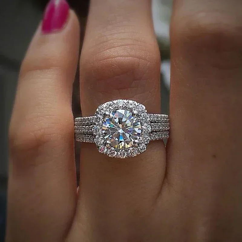 Women Luxury Wedding Rings with Dazzling Round Cubic Zirconia Temperament Female Accessories Eternity Ring Trendy Jewelry wedding rings womens ring jewelry rings ring jewelry