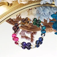 Lii Ji Dyed Rainbow Color Tiger Eye 8mm 14K Gold Filled Stretch Bracelet Handmade Bohe Fashion Jewelry For Female