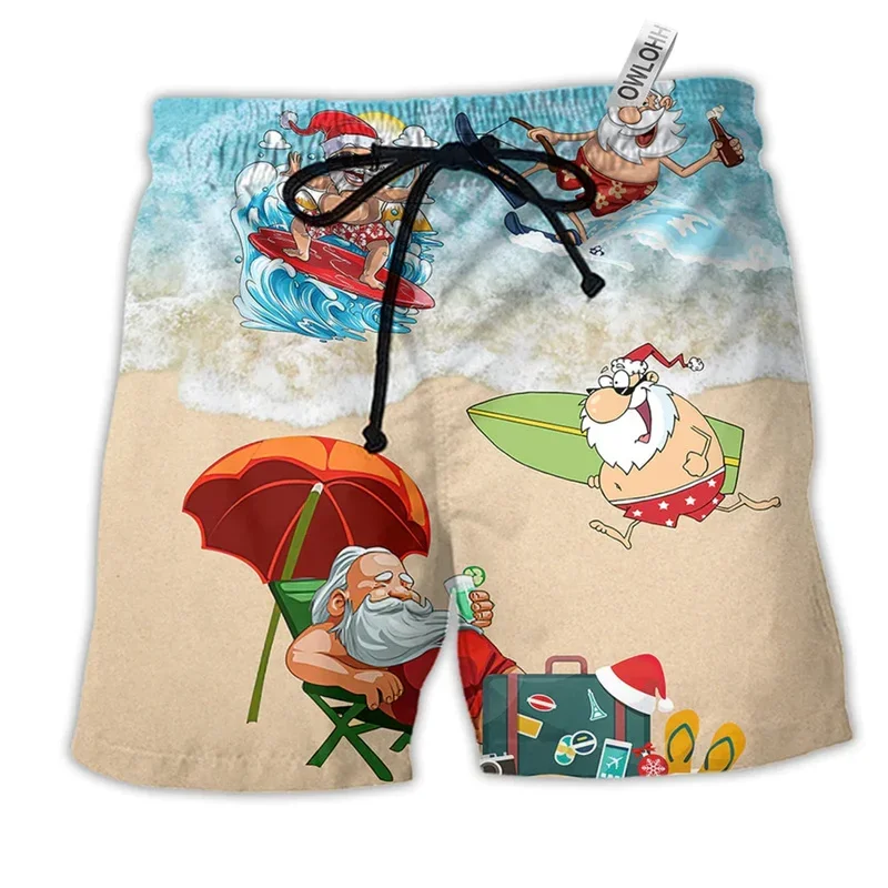 Merry Christmas Santa Claus Men Shorts 3D Print Funny Xmas Unisex Y2k Board Short Pants Summer Hawaii Swimsuit Surf Swim Trunks 2
