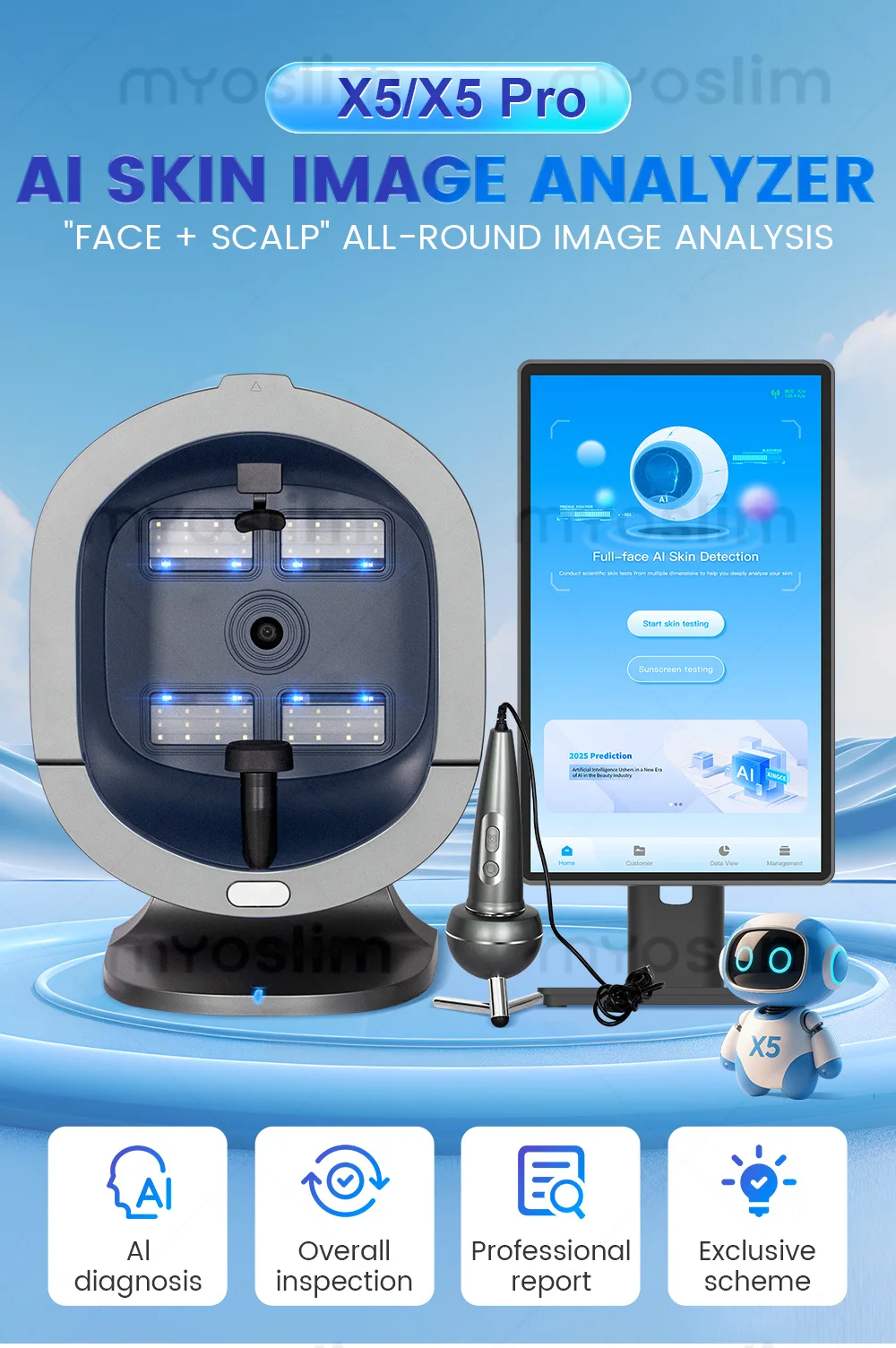 X5 Pro-AI Skin Image Analyzer Full-Body Multi-Spectral Scan for Beauty Equipment Scalp Analyzer Multi-Language 15.6 Inch 21.5 Inch