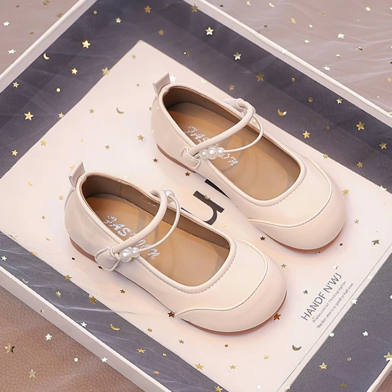 Leather Ballet Flats for Girls with Shiny Beads