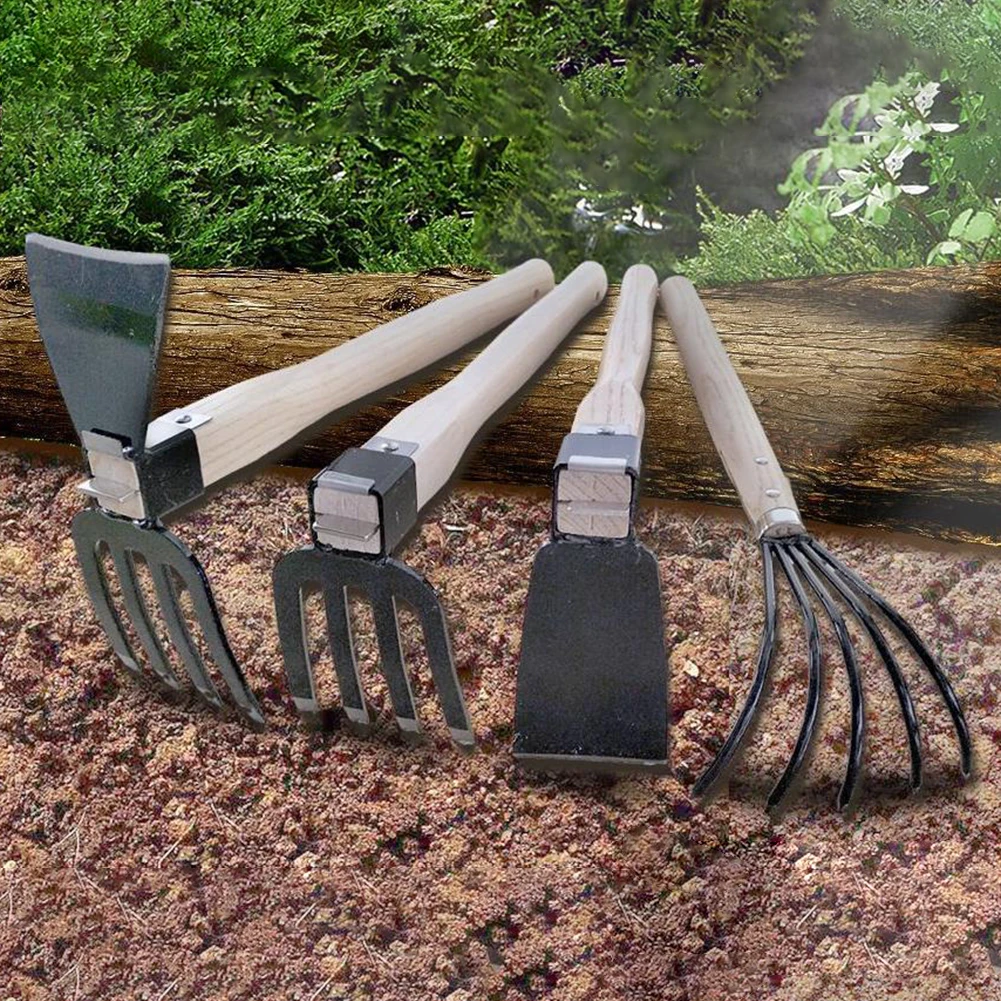 5-Claw Rake with Wooden Handle Garden Rake Hand Cultivator Mini Hoe and Cultivator for Loosening or Weeding Soil