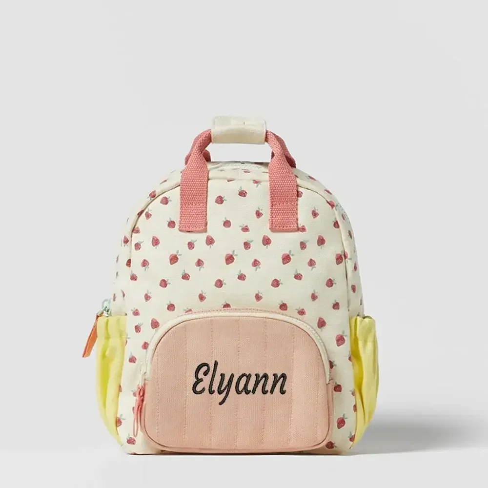 Colorful Canvas Strawberry Kid Backpack Cotton Schoolbag