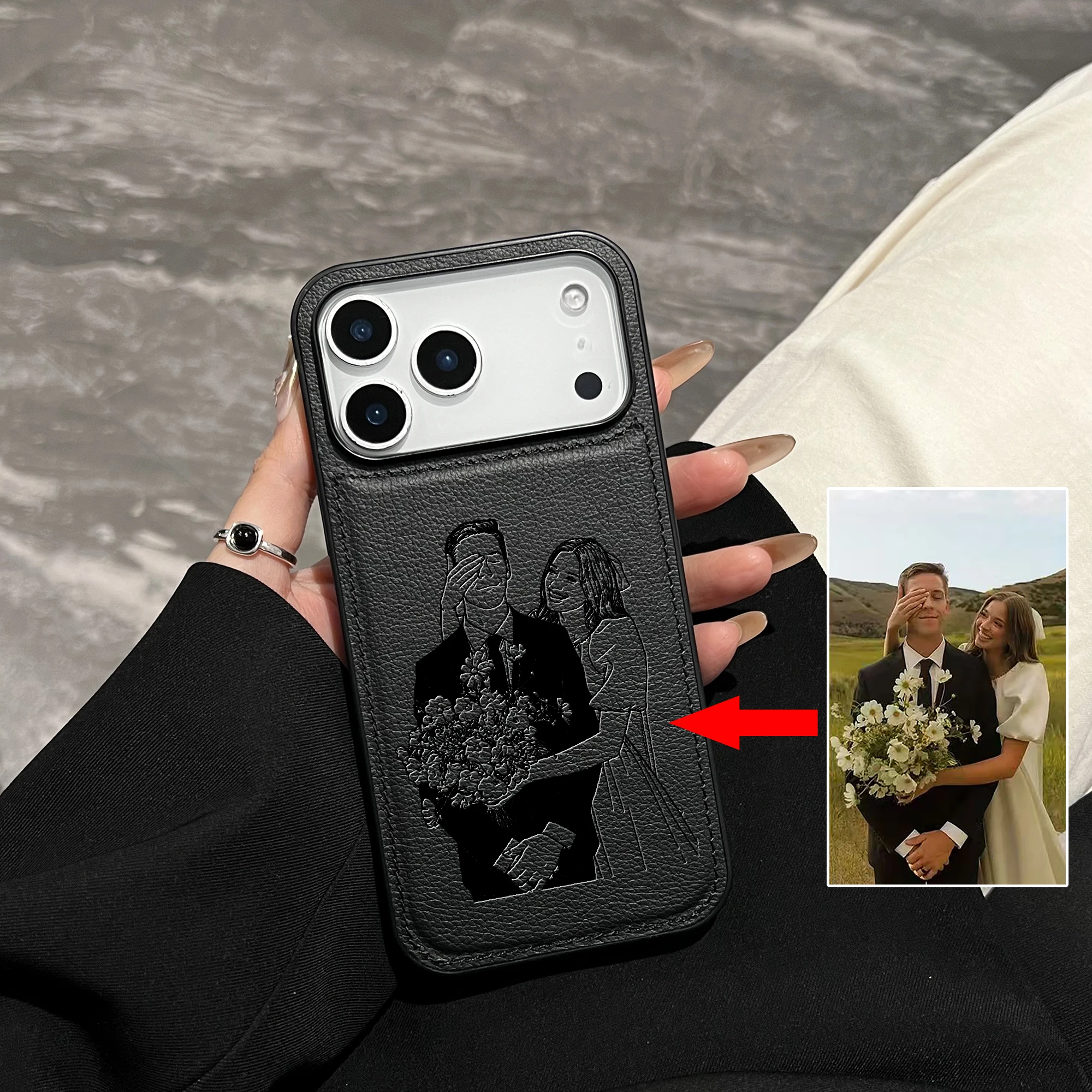 Custom Family Couple Photo Hand Drawn Lines 3D Laser Engraved thumbnail 1