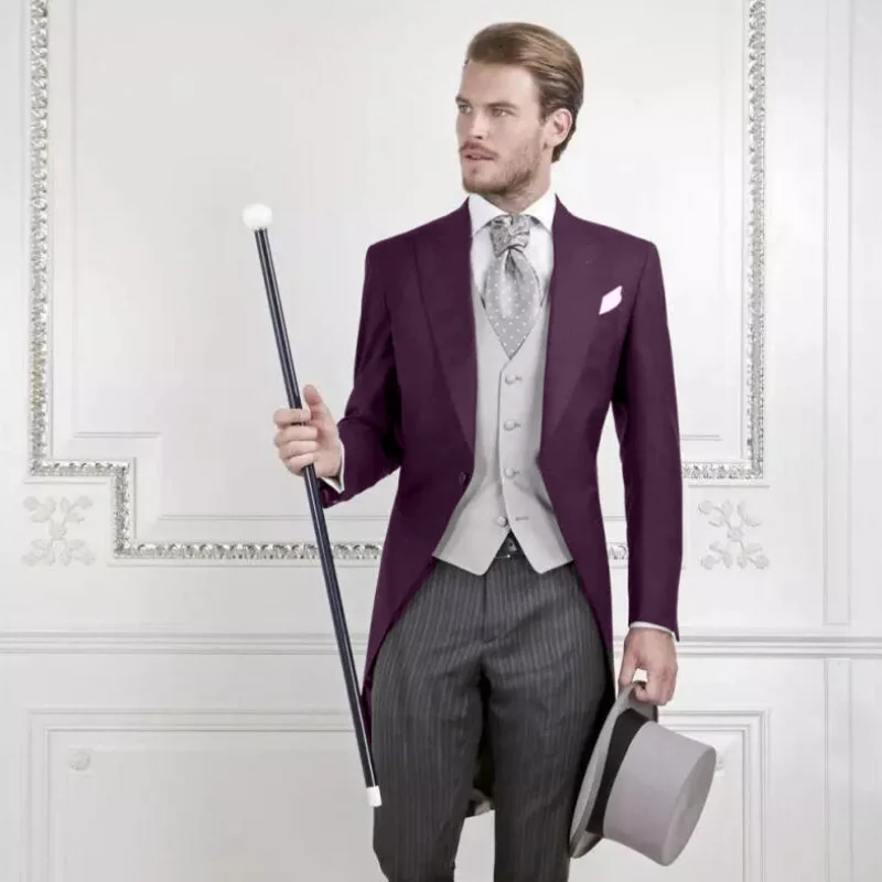Men Suit 3 Pieces mens suit With Gray Vest Striped Trousers Business Casual For Wedding Groom Banquet Tuxedos Set Jacket Vest With Pants