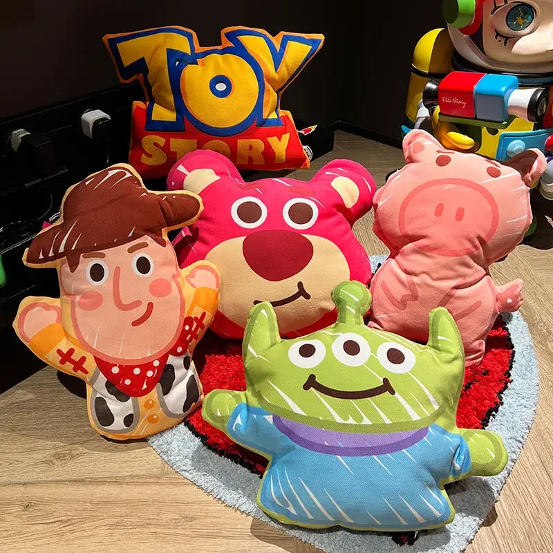 

45cm Genuine Disney Strawberry Bear Three Eyes Cute Cartoon Woody Buzz Lightyear Pillow Bedroom Sleeping Plush Doll Hobby Gift