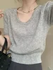 FA636 2024 Summer New Women's Casual U-neck Knitwear Versatile Solid Color Age Reducing Short sleeved Top Temperament T-shirt 1