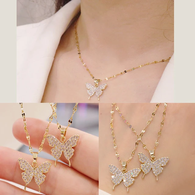 Neue Glänzenden Schmetterling Halskette Damen Exquisite Doppel