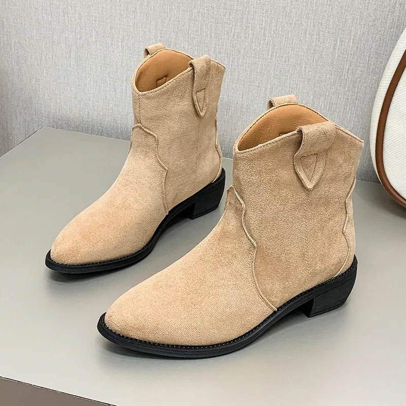 

Ankle Low Heels Women Chelsea Boots Chunky Pointed Toe Shoes 2023 Autumn Winter New Gladiator Casual Motorcycle Women‘s Boots