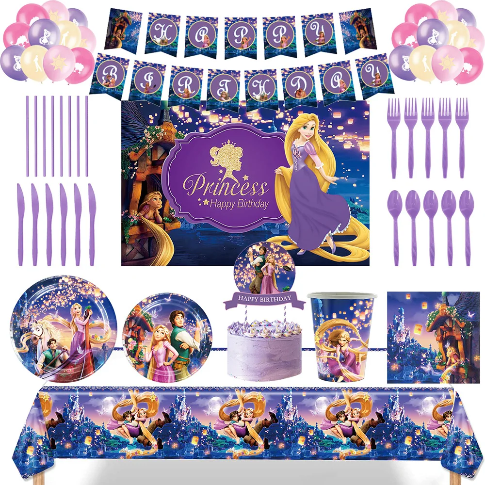 

NEW Cartoon Disney Rapunzel Tangled Princess Theme Happy Birthday Party Supplies Disposable TablewareSet Baby Shower Girl Gift