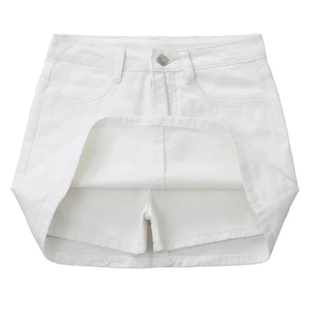 Includes Shorts Pants High Waist a-line Skirt Two Pocket Wide Leg Denim Shorts Skirt Women Streetwear Basic