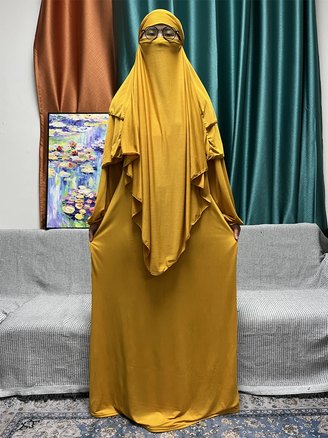Muslim Sets Two-piece Prayer For Ramadan Garment Abayas Ramadan Loose Femme Robe Pure Polyester Nigeria Caftan Marocain  Robe