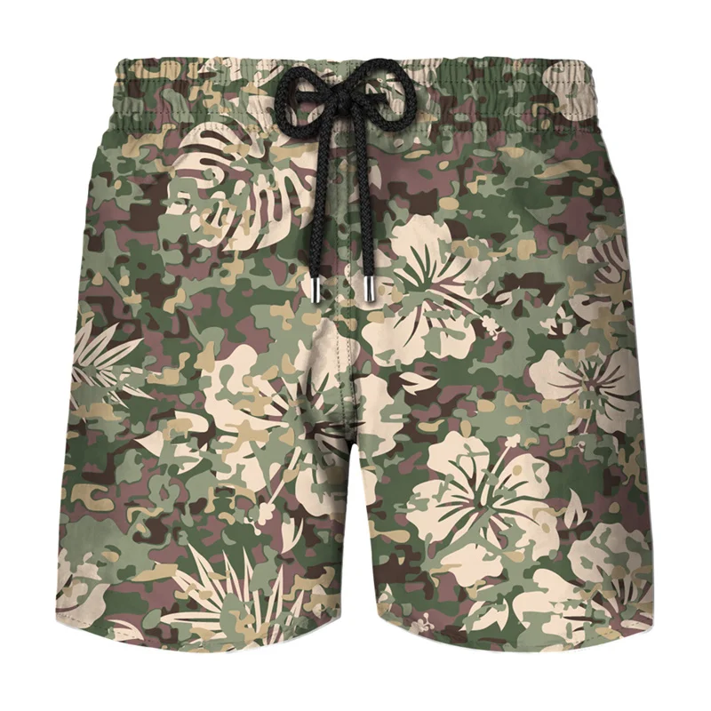 America Leaf Forest Camouflage Board Shorts Men Clothing 3D Print Hawaii Beach Shorts Blue Sea Camo Shorts Pants Cool Ice Shorts 2