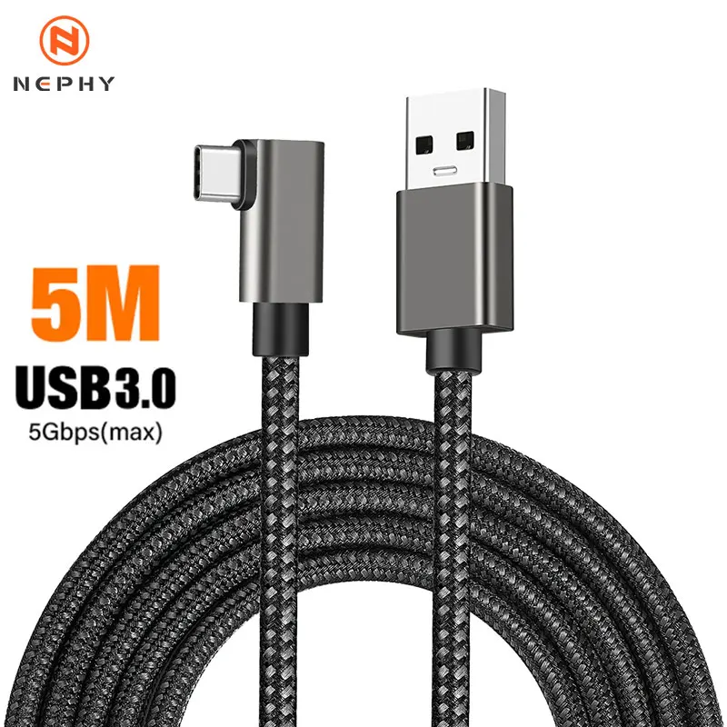 Versatile 5M Elbow USB 3 Charging and Data Cable - USB Type A/C to C