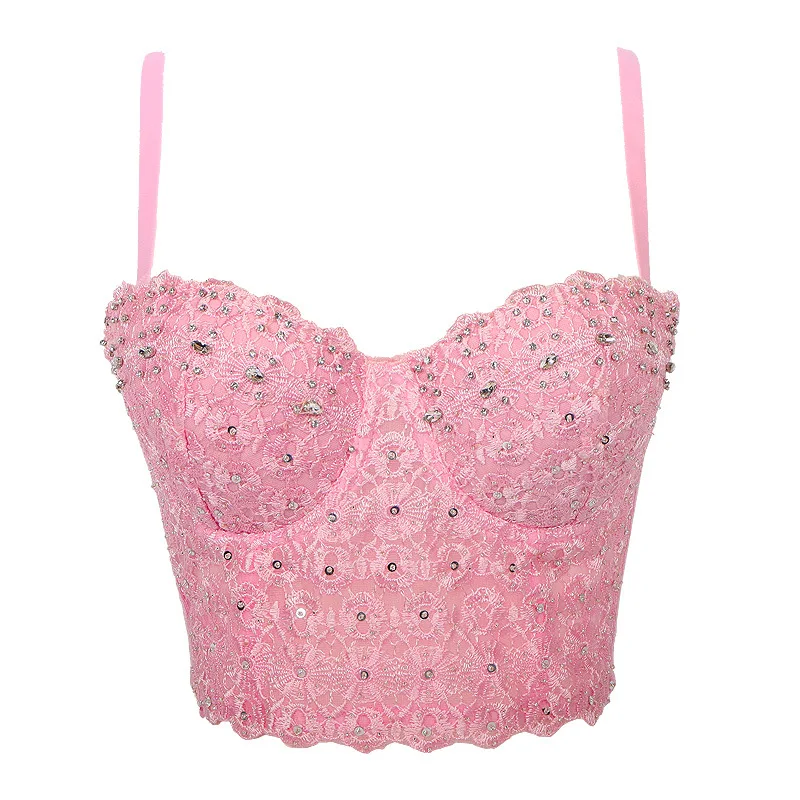

Vest Corset Tops Elegant Backless Femme Slim Crop Sexy Lace Embroidered diamond Fish Bone Camisole Womens Push UP Tank Top Vest