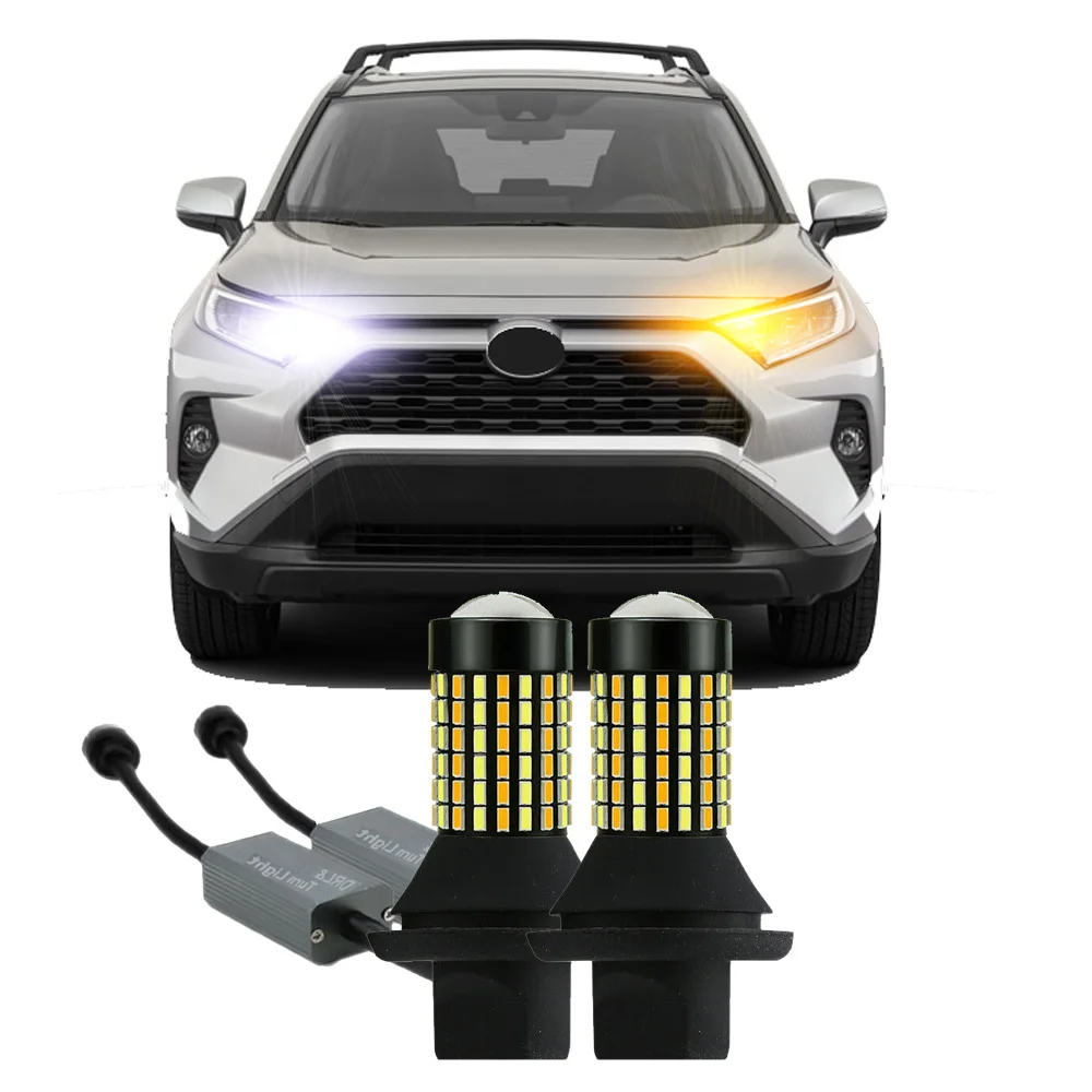 2Pc  For Toyota RAV4 2013-2020 2021 2022 2023 2024 Switchback Yellow Front Turn Signal + White Drl Daytime Running Lght