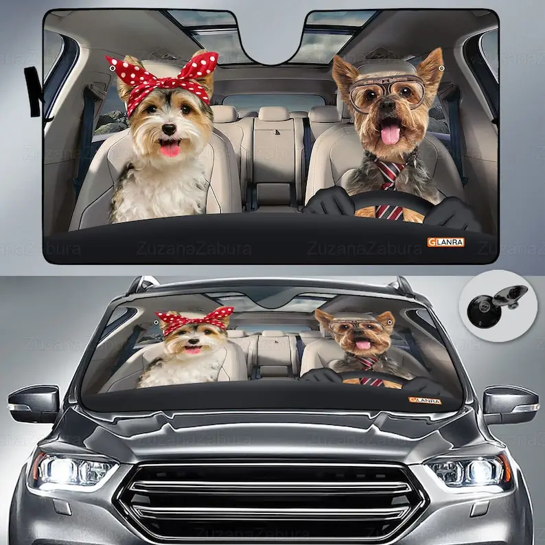 

Yorkshire Terrier Car Sun Shade, Yorkshire Auto Car Sun Shade, Yorkshire Car Windshield Cover, Dog Car Decoration,