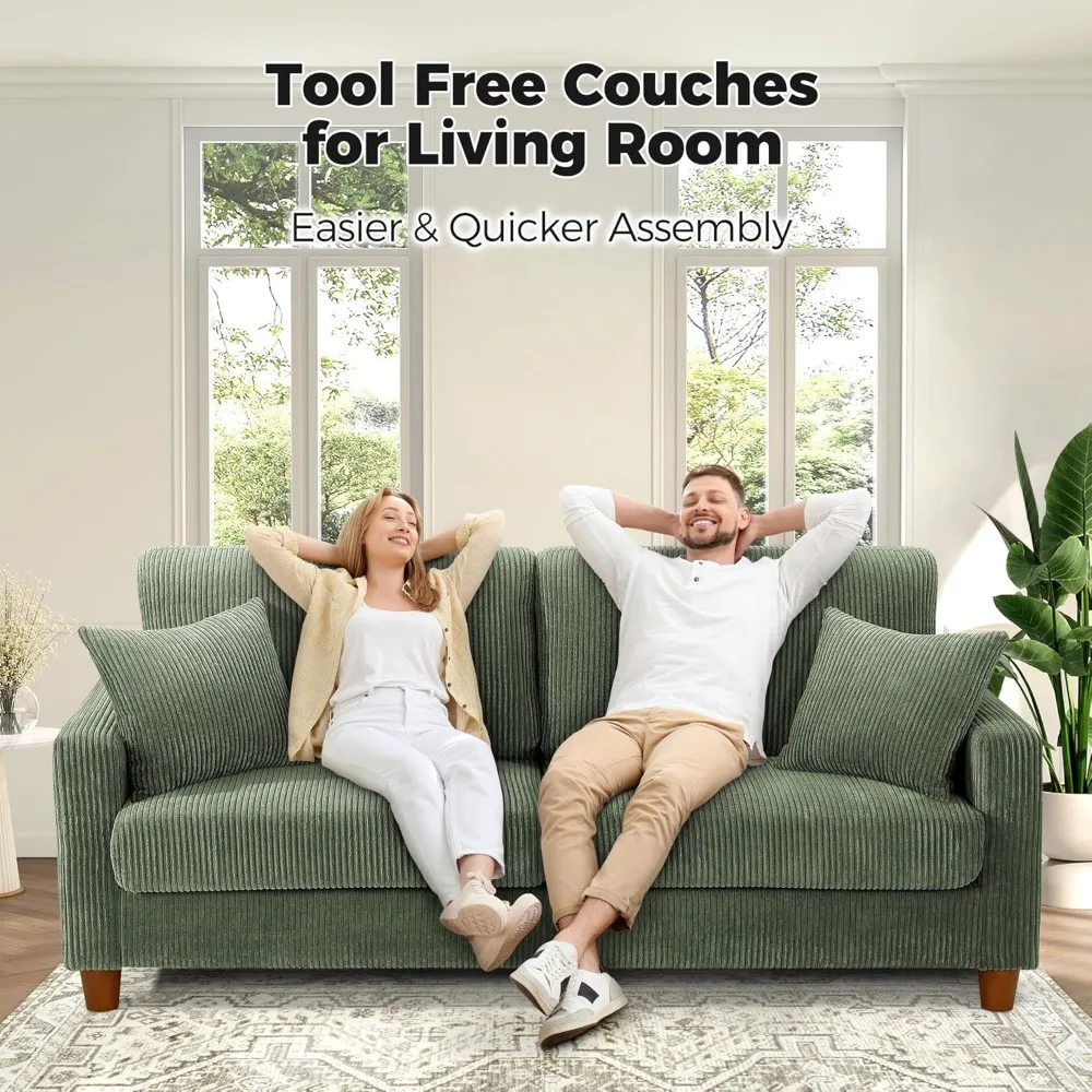 70in Green Sofa, Couches for Living Room 21in Extra Deep Seats, Comfy Corduroy Sofas for Living Room Bedroom Children's Sofas 6