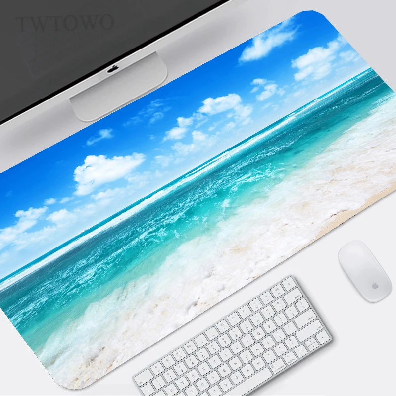 Enhanced Blue Sky Beach Custom XL Gaming Mouse Pad - Large HD Design, Soft Anti-Slip Natural Rubber Mat