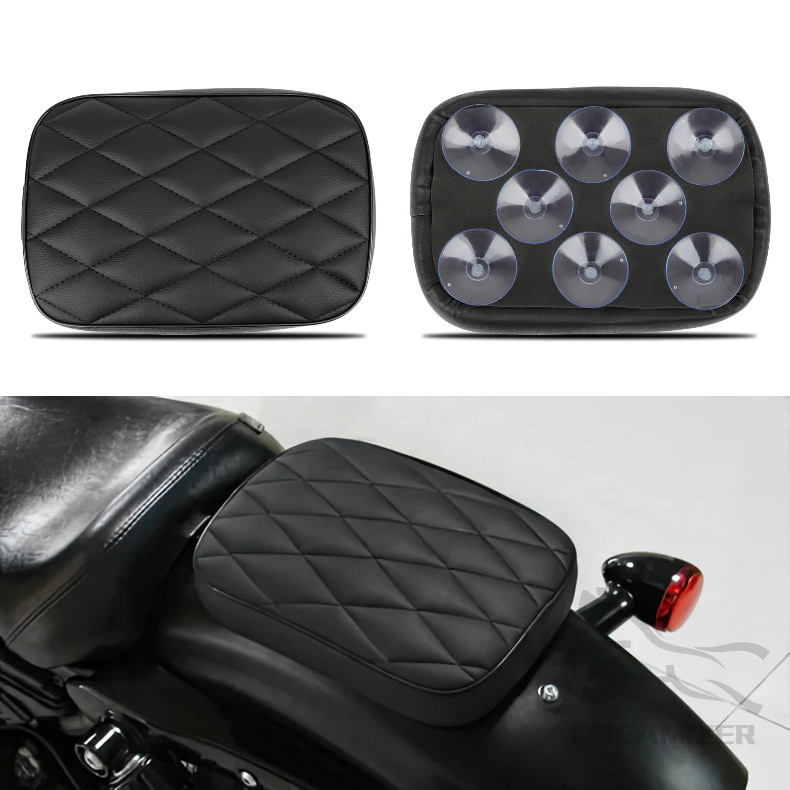 New Motorcycle Black Suction Cup Rear Pillion Passenger Pad Seat For Harley 883 1200 48 Universal - 201355758 - View #2