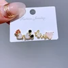 4pcs/set Small Love Heart Mouse Cartoon Stud Earrings Gold Color Women Girls Cubic Zircon Gift Jewelry 1