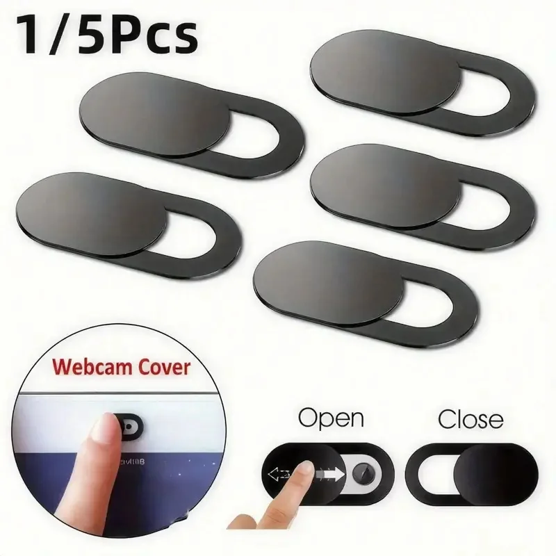 Sleek Black Privacy Slider - 5-Pack ABS Webcam Covers with One-Touch Button