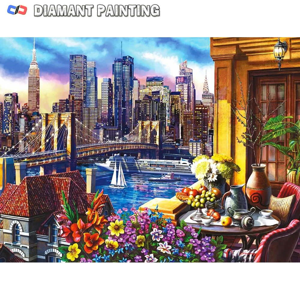 5D Fai Da Te Pieno Aneto Diamante Ricamo City House Picture Strass Diamante Pittura Ponte Paesaggio Nuovo Arrivo Home Decor Art