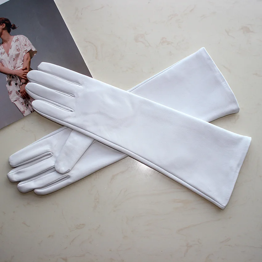 Touchscreen New Women's Long Gloves Thin Silk Lined Leather Gloves