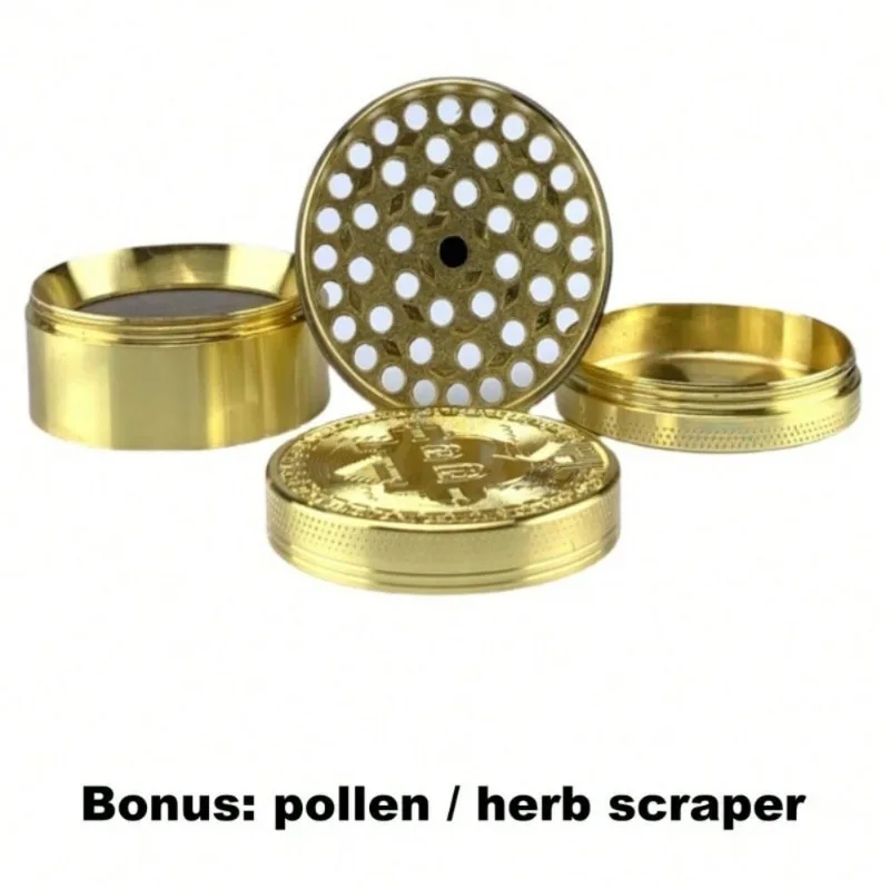 2.48 Inch Bitcoin Herb Grinder 4-layer Manual Tobacco Grinder Zinc Alloy Mortar Cigarette Cigar Grass Mills Smoking Accessories