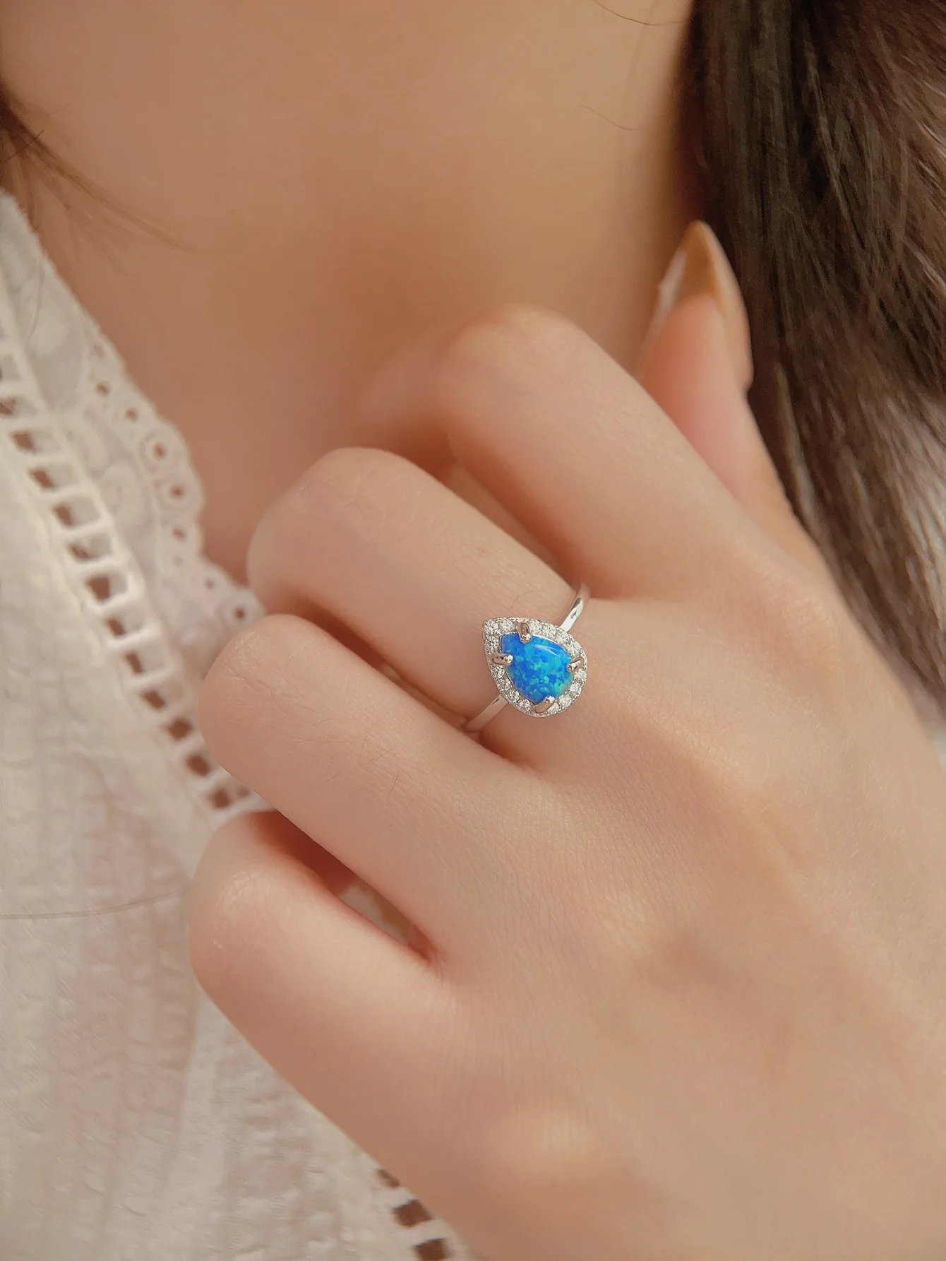 European and American Hot Korean Edition Natural Blue Aobao Ring Design Sense, Versatile and Advanced Sense for the Few