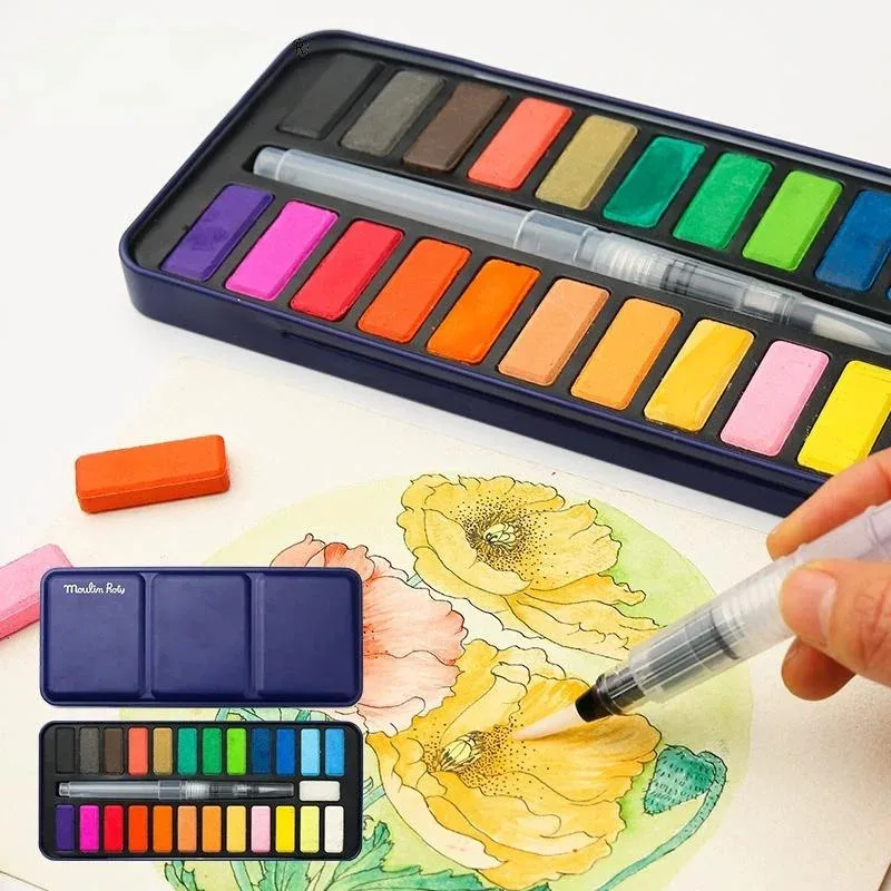 Set di acquerelli professionali 18/24 colori pigmento per pittura ad acquerello con pennello e set di pittura su carta per acquerello 2