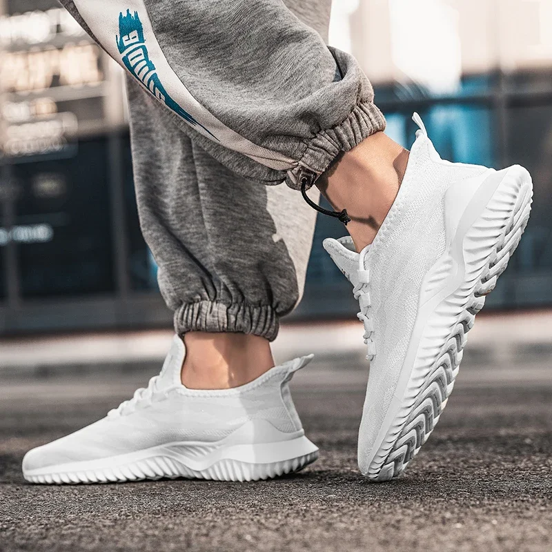 YRZL Mens White Sneakers Shoes Breathable Mesh Sneakers Summer Trendy Lace-Up Lightweight Black Big Size Walking Tenis Shoe 3