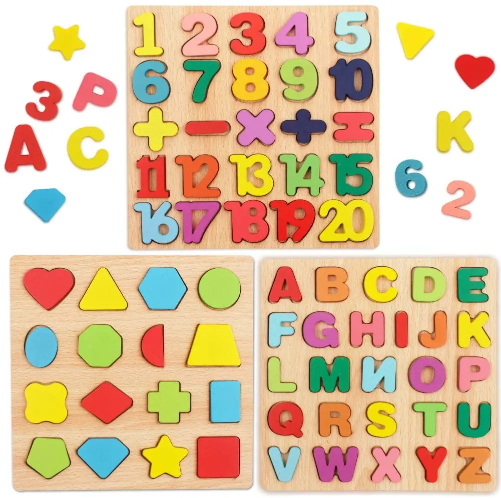 

Montessori Children's 3D Wooden Puzzle Alphabet Number Shapes Puzzle Preschool Early Education Toys Matching Board Game Gifts