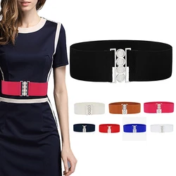 1PC Women Stretch Elastic Wide Waist Belts Female Apparel Accessories Dress Waist Silver Metal Buckle Fabric Strap