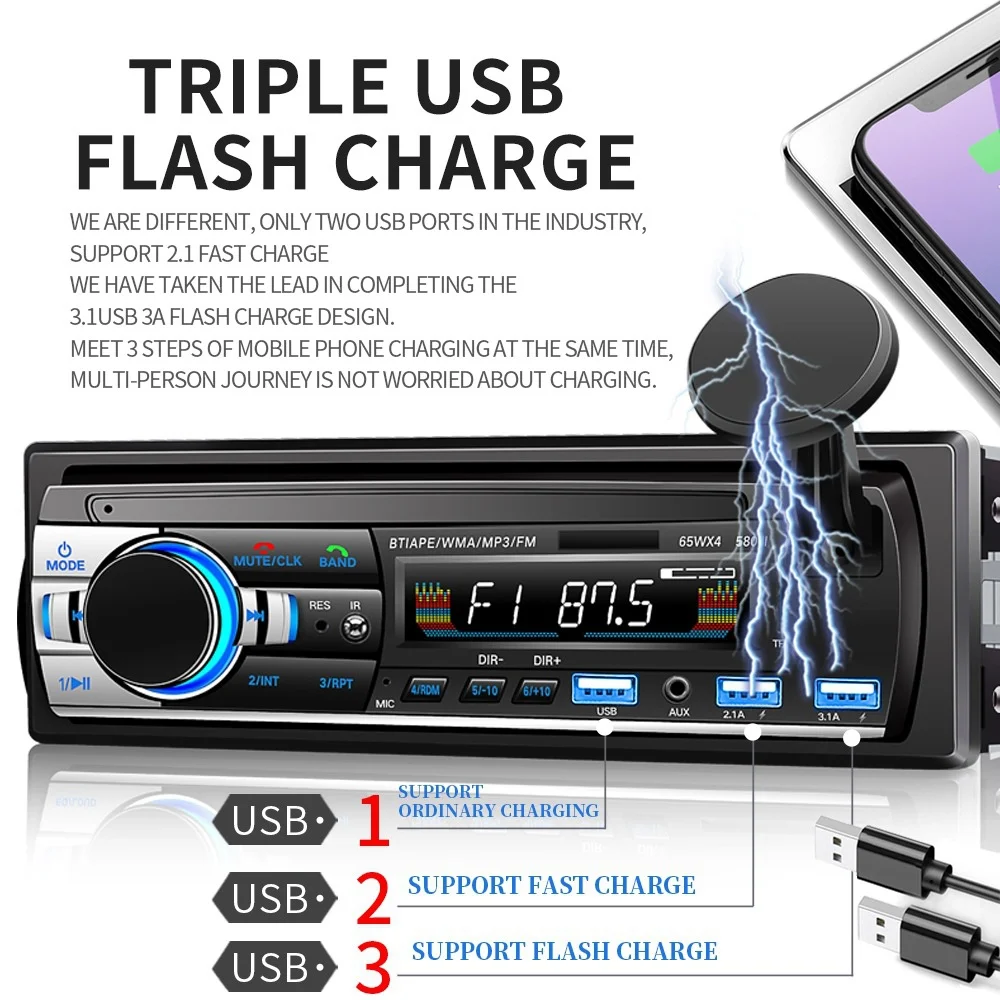 자동차 MP3 블루투스 3 USB 디스크 오디오, 휴대 전화 거치대, 자동차 오디오 카드 기계, 블루투스 MP3