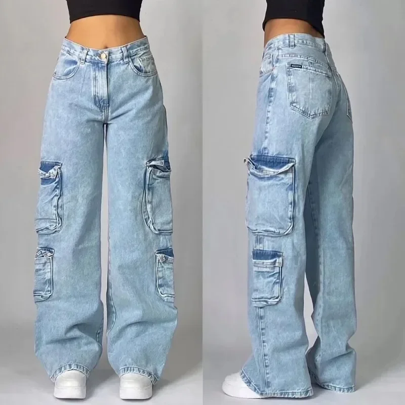 Y2K Baggy Jeans Womens New Multi-pocket Washed Vintage Jeans Harajuku Oversized Denim Pants High Waist Wide Leg Pants Trousers 3