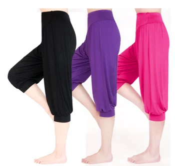 1pcs/lot woman modal yoga pants female summer solid belly dancing calf length pants 1