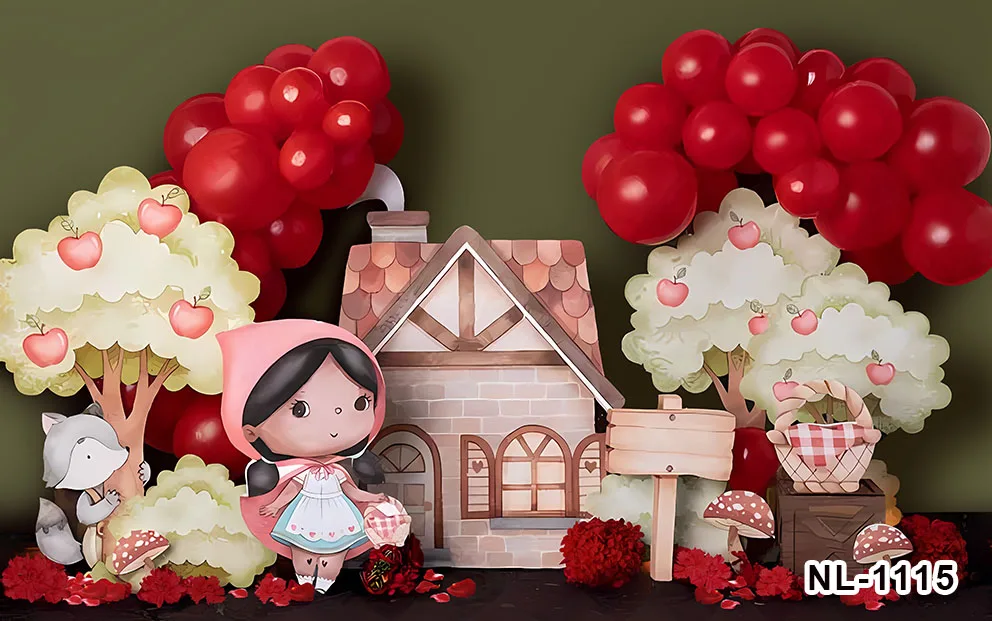 Photo Backdrop Cartoons Little Red Riding Hood Photo Backdrop Kids 1st Birthday Photography Background Vinyl Photo Booth Props