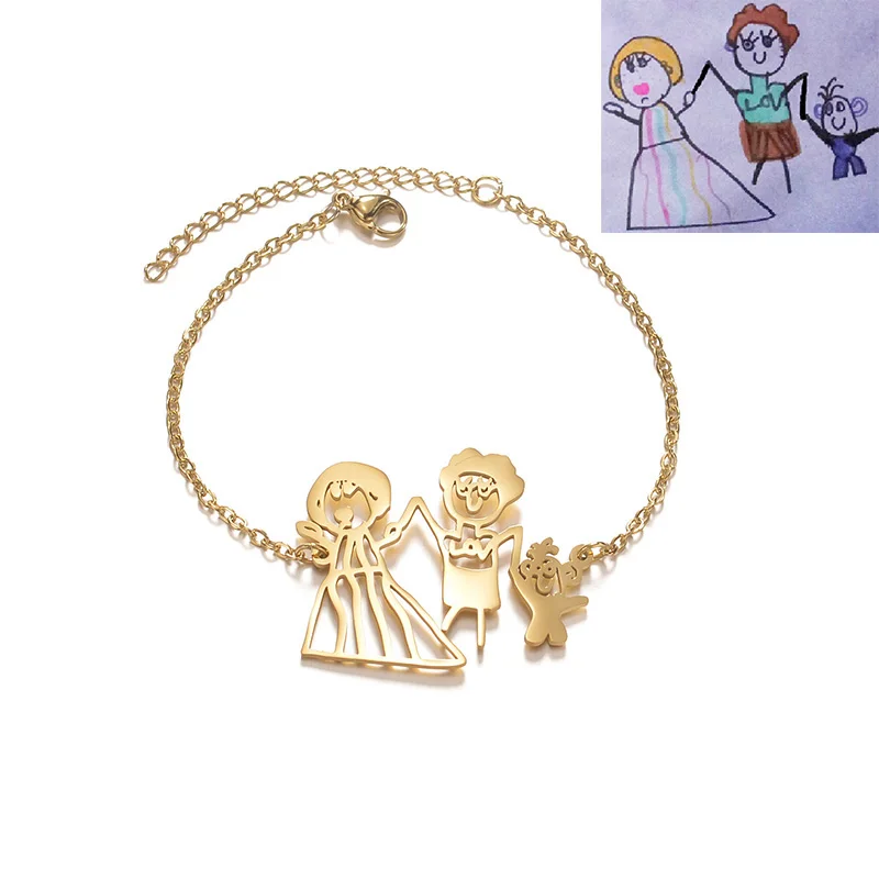 Treebud Custom Children\'s Drawing Necklace Stainless Steel for Women Men Stainless Steel Unique Logol Artwork Pendant Jewelry
