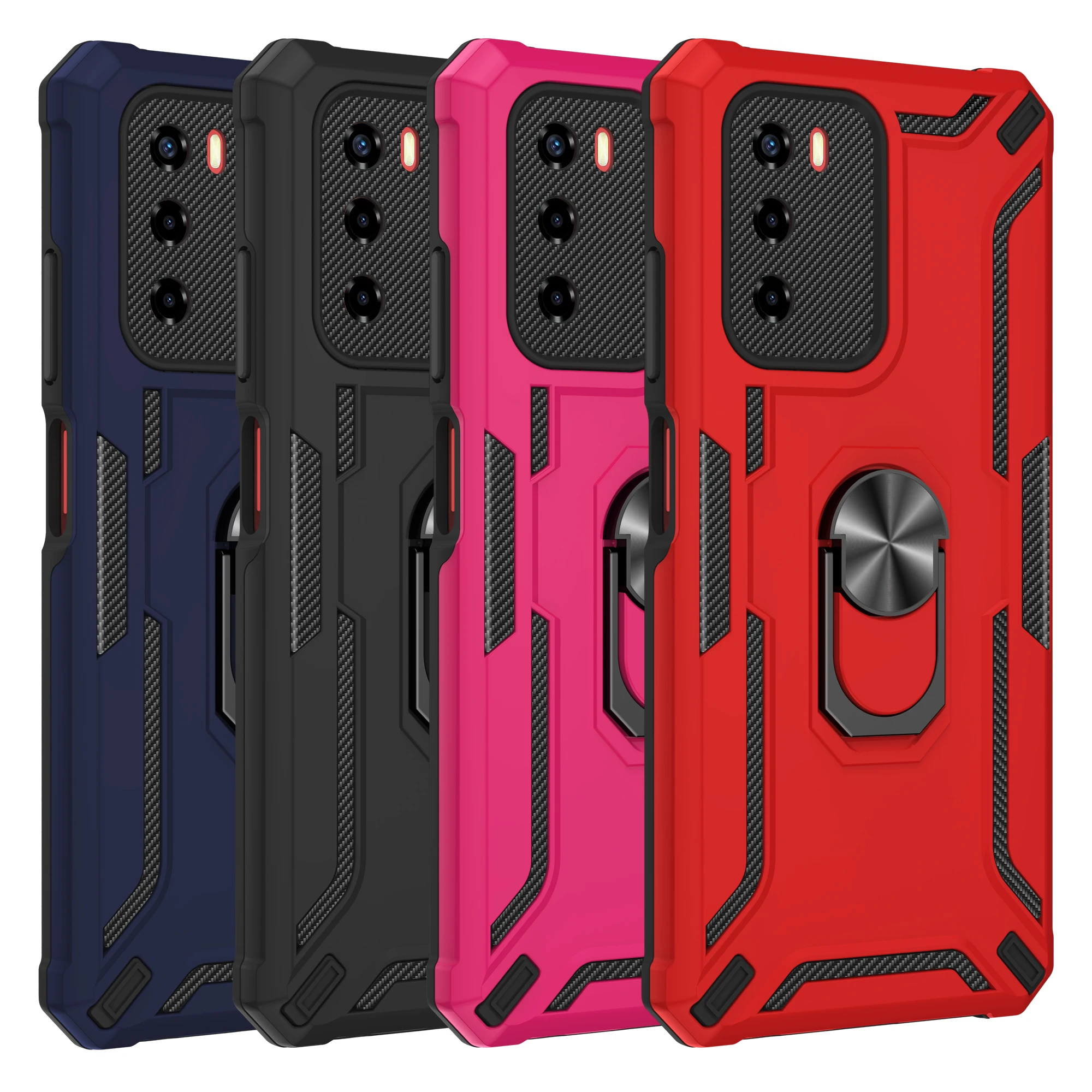 

2 In 1 Shockproof Anti-drop Phone Case PC TPU Armor Cover Metal Finger Ring Holder Kickstand Cover For ZTE V40 Vita Smart
