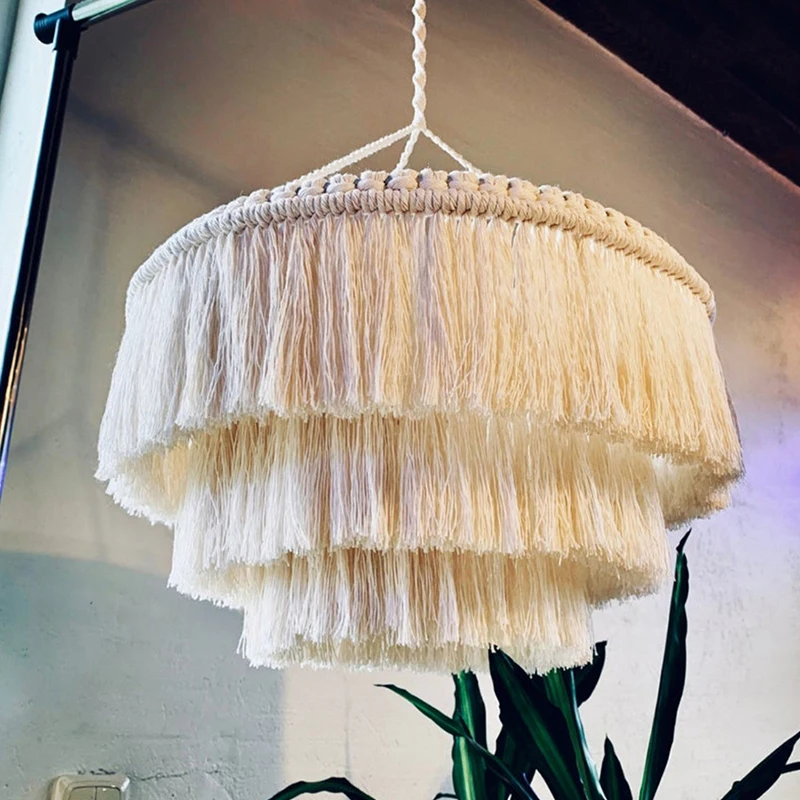 

Nordic Woven Tapestry Lampshade Boho Macrame Hanging Lamp Cover Ceiling Pendant Light Household Bedroom Chandeliers Decorative