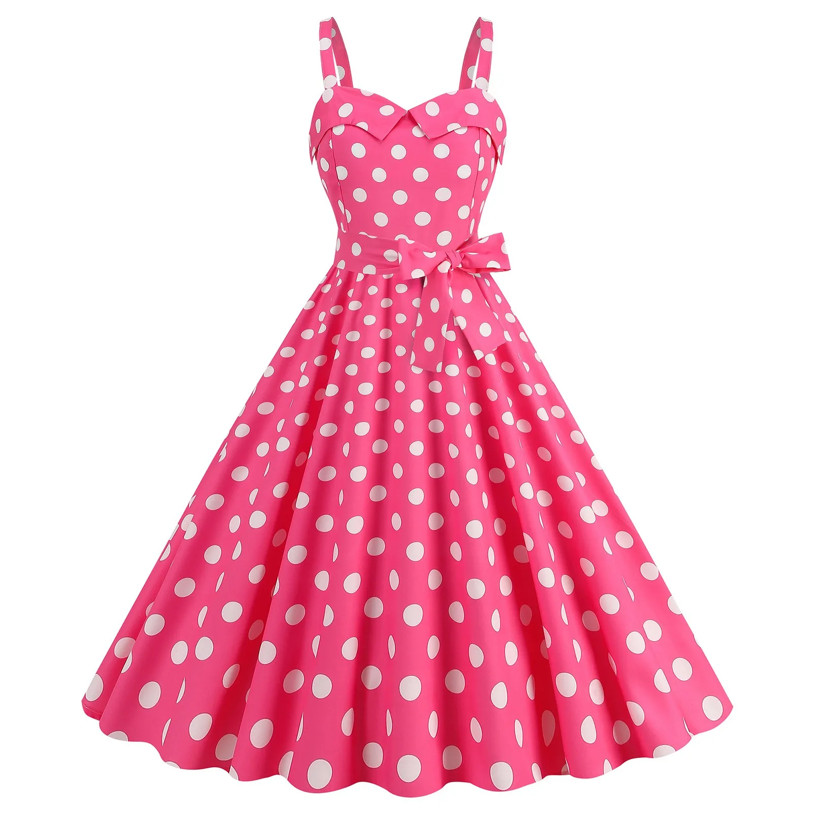 

Women's Plaid Polka Dot Printed Vintage Evening Dresses Sleeveless V Neck Halter Dress Fashion High Waist Pleated Dresses