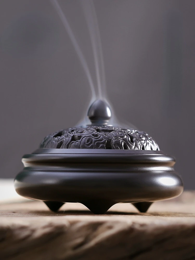 Pure Copper Incense Burner Agarwood Plate Study Tea Room Aromatherapy Stove Home Chinese Three-foot Incense Burner Home Decor