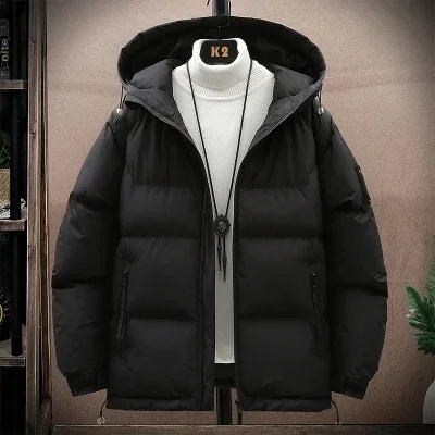 2024 Men's Autumn and Winter Trendy Short Style Thickened Warm Down Cotton Jacket Youth Casual Loose Cotton Jacket Plush