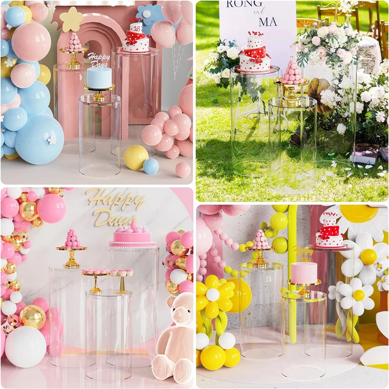 Cylinder Pedestal Stands 3PCS Display Round Decor Backdrop Dessert Table Pillars Party Birthday Props Event Decoration