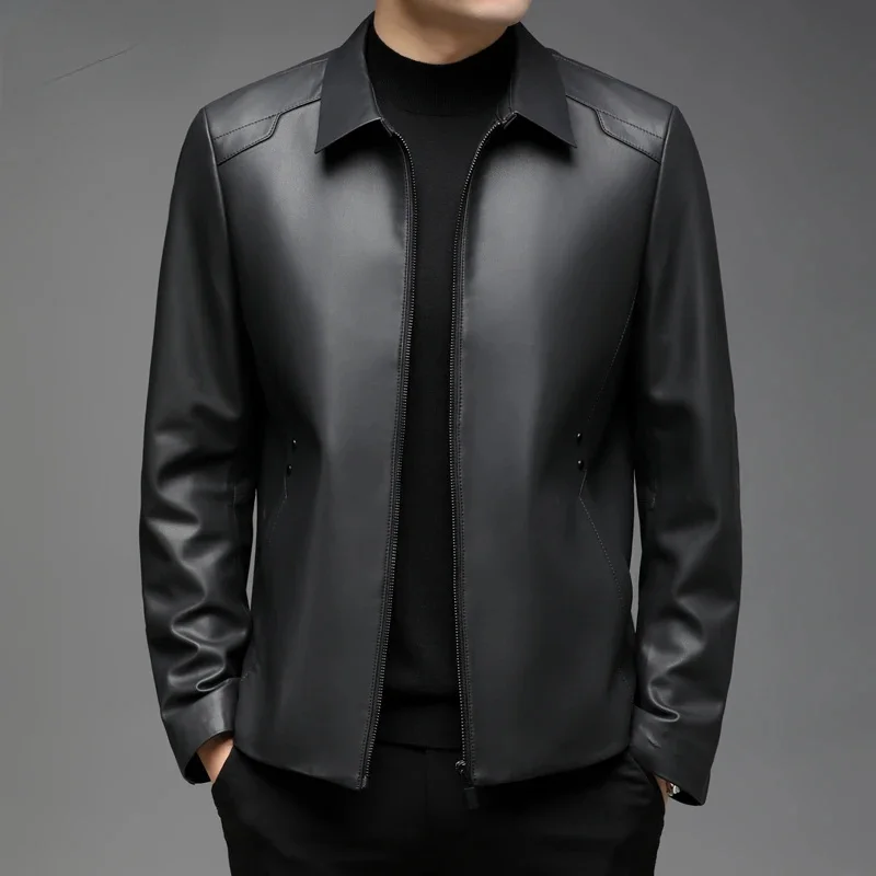 

Black Leather Jacket Man Loose Casual Lapel Genuine Jackets for Men Spring Autumn New Business Men's Coats Male Jaqueta