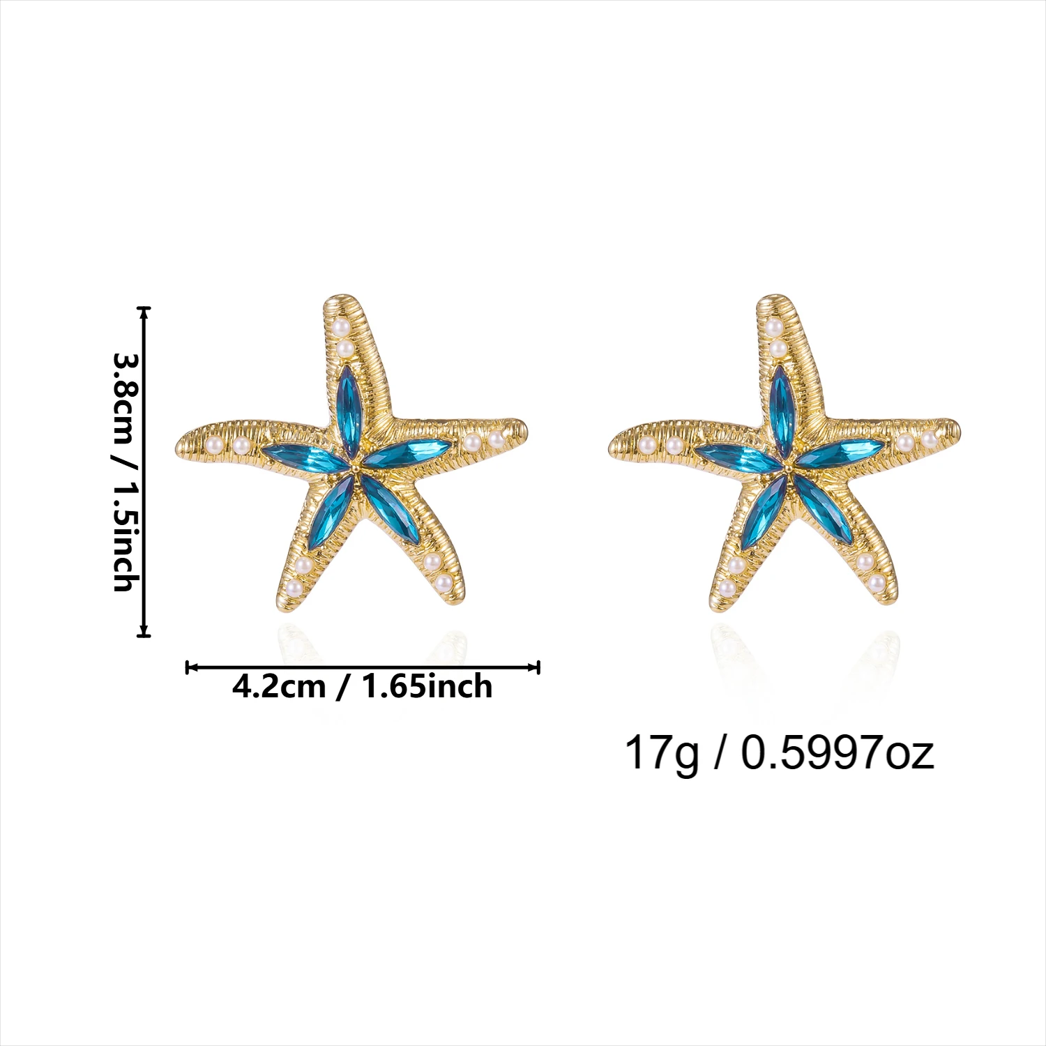 Ozean-Serie Emaille-Seestern-Ohrringe für Damen, Übertriebene Bunte Strass-Seestern-Ohrringe, Sommerurlaub-Charm-Schmuck – Detail 6