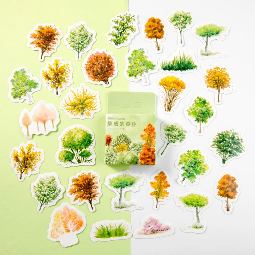 free-shipping-56boxes-green-forest-kawaii-stickers-washi-scrapbooks-sticker-diy-decorative-stickers-label-for-gift-box