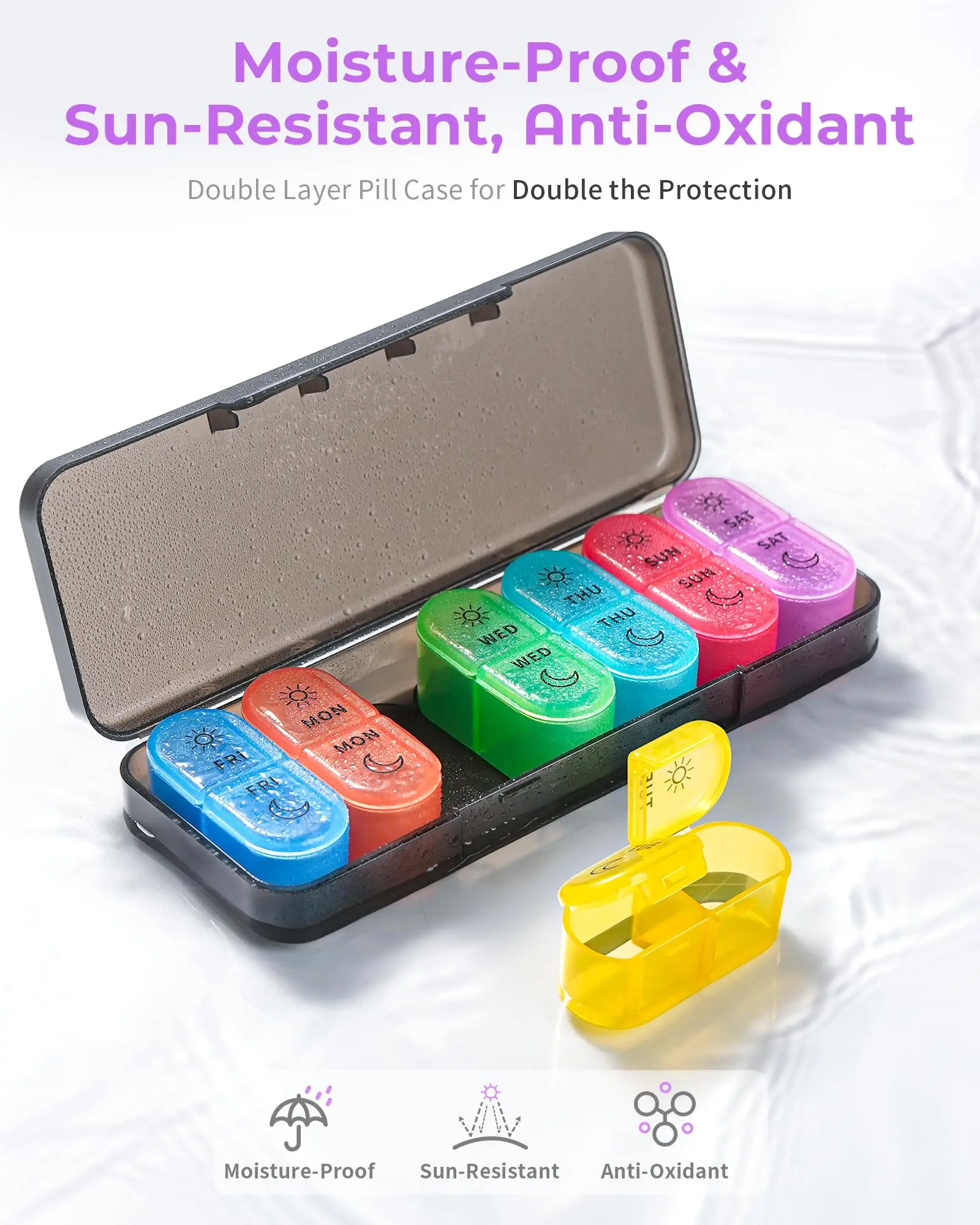 Portable Weekly AM/PM Pill Organizer for Vitamins and Medication